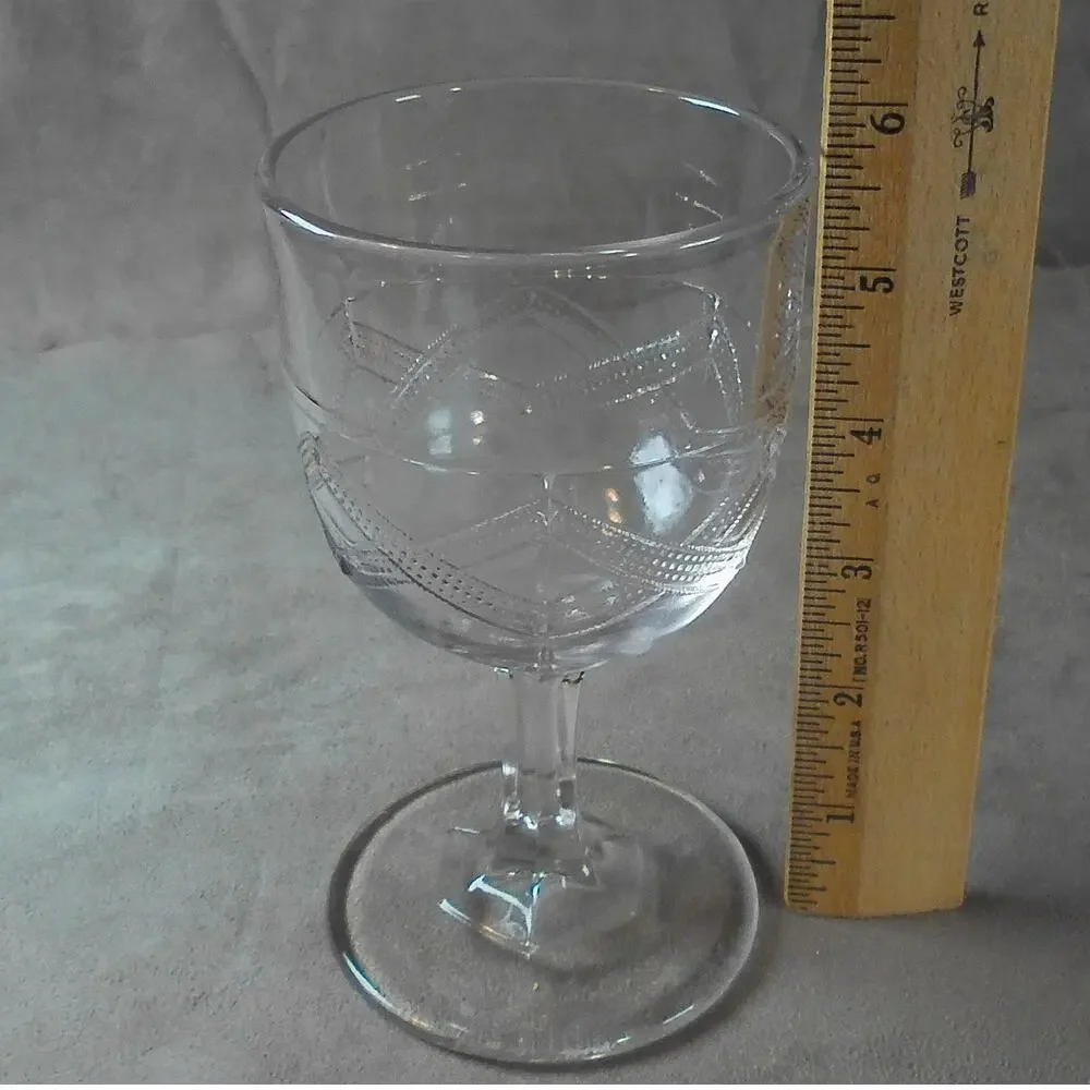 EAPG Gillinder & Sons No 46 Rail Fence Band Water Goblet Clear Antique Glass